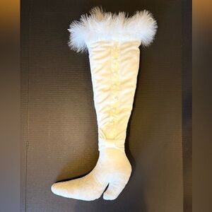 Serendipity white faux fur trimmed ivory high heel boot Christmas stocking